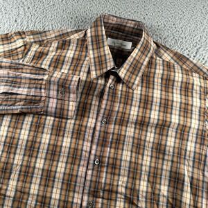 Duckie‎ Brown Shirt Mens M Plaid Button Up Long Sleeve 100% Cotton Brown Orange